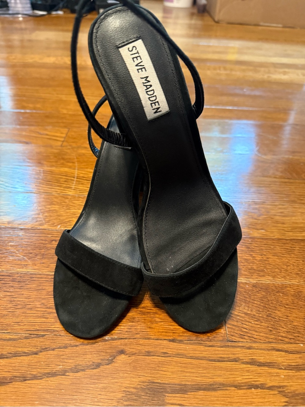 Steve Madden Black Suede Open-Toe Slingback Heels